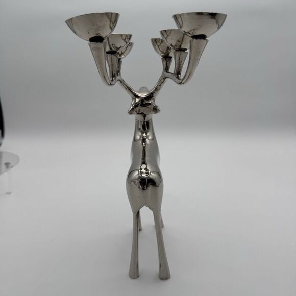 Reindeer Candle Holder Silver Tone 6 Point Metal Christmas Holiday Candelabra - Picture 4 of 8